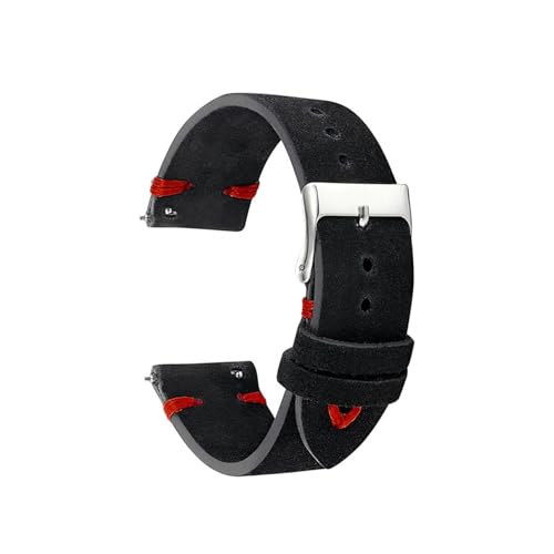 BBPLWEEA YingYou Uhrenarmbänder Echtes Leder Wildleder Uhrenarmband Gürtel 18mm 20mm 22mm Schwarzes Uhrenarmband(Black-Red Line,18mm) von BBPLWEEA