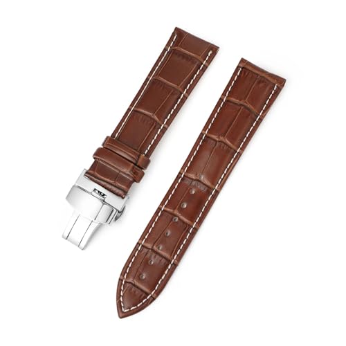 BBPLWEEA YingYou Uhrenarmband 10mm 12 13 14 15 16 17 18mm 19 20mm 21 22mm 23 24mm Echtleder Uhrenarmband Schmetterlingsschnalle(Coffee white line,20mm) von BBPLWEEA