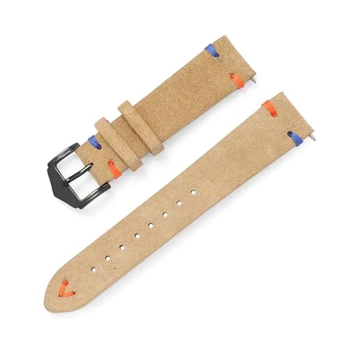 BBPLWEEA YingYou Uhrenarmband 20 Mm 22 Mm Wildleder Echtleder Uhrenarmband Mattes Rindsleder Nähte Gürtel Schnellverschluss Handgelenk Armband(Apricot Beige,20mm) von BBPLWEEA