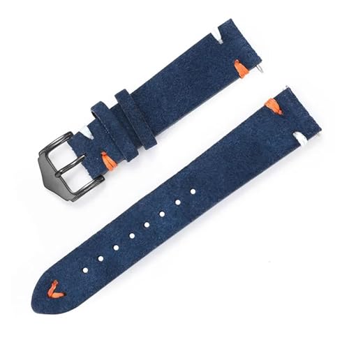 BBPLWEEA YingYou Uhrenarmband 20 Mm 22 Mm Wildleder Echtleder Uhrenarmband Mattes Rindsleder Nähte Gürtel Schnellverschluss Handgelenk Armband(Dark blue,22mm) von BBPLWEEA