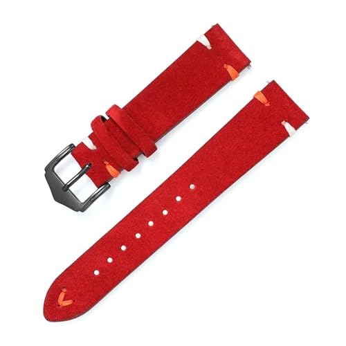 BBPLWEEA YingYou Uhrenarmband 20 Mm 22 Mm Wildleder Echtleder Uhrenarmband Mattes Rindsleder Nähte Gürtel Schnellverschluss Handgelenk Armband(Red,22mm) von BBPLWEEA