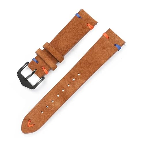 BBPLWEEA YingYou Uhrenarmband 20 Mm 22 Mm Wildleder Echtleder Uhrenarmband Mattes Rindsleder Nähte Gürtel Schnellverschluss Handgelenk Armband(Yellow Brown,22mm) von BBPLWEEA