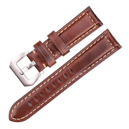 BBPLWEEA YingYou Uhrenarmband Aus Echtem Leder, 20 Mm, 22 Mm, 24 Mm, Dunkelbraun, For Damen Und Herren(Dark Brown,24mm) von BBPLWEEA