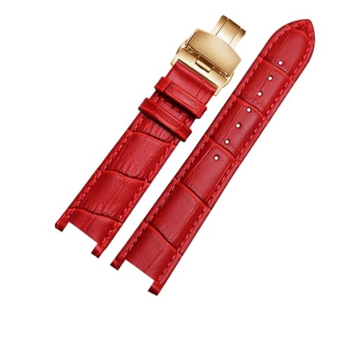 BBPLWEEA YingYou Uhrenarmband Aus Echtem Leder, Kompatibel Mit MK Michael Kors Mike Coles Mk2277 2425, Wasserdichtes, Schweißfestes Kerbe, 20 Mm Handgelenkband(Red-Golden-B1) von BBPLWEEA