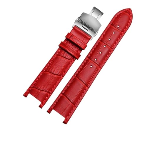 BBPLWEEA YingYou Uhrenarmband Aus Echtem Leder, Kompatibel Mit MK Michael Kors Mike Coles Mk2277 2425, Wasserdichtes, Schweißfestes Kerbe, 20 Mm Handgelenkband(Red-Steel-B1) von BBPLWEEA