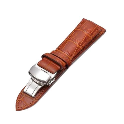 BBPLWEEA YingYou Uhrenarmband Aus Echtem Leder 12 13 14 15 16 17 18 Mm 19 20 Mm 21 Mm 22 Mm 24 Mm Uhrenarmband Mit Schmetterlingsschließe(Brown,19mm) von BBPLWEEA