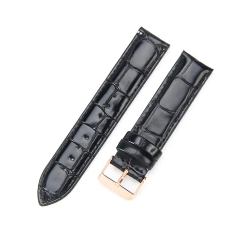 BBPLWEEA YingYou Uhrenarmband Aus Echtem Leder Mit Krokodilmuster, Schnellverschluss, Klassisches Rindsleder, Handgelenk 14 16 18 20 22 Mm(Black(ZJ)-Rose-K1,18mm) von BBPLWEEA