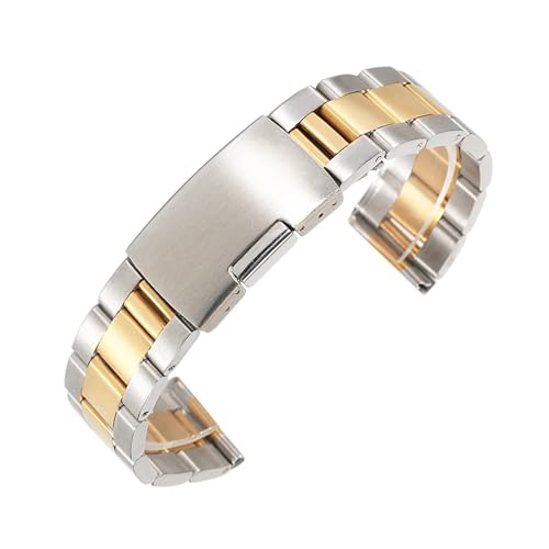 BBPLWEEA YingYou Uhrenarmband Aus Edelstahl 18 Mm 20 Mm 22 Mm 24 Mm 26 Mm 28 Mm 30 Mm, Faltschließe, Ersatzarmband For Herren, Uhrenarmband, Zubehör(Silver gold,24mm) von BBPLWEEA