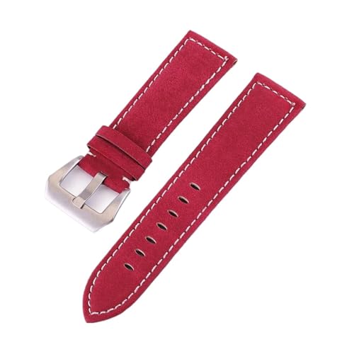 BBPLWEEA YingYou Uhrenarmband Aus Mattiertem Leder, 18 Mm, 20 Mm, 22 Mm, 24 Mm, Metallschnalle For Uhrenarmband-Zubehör Mit Werkzeug(Red,24mm) von BBPLWEEA