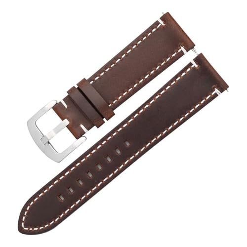 BBPLWEEA YingYou Uhrenarmband Aus Ölwachs-Leder, 20 Mm, 22 Mm, For Galaxy Watch 42 46 Mm, Hochwertige Uhrenarmbänder Aus Rindsleder(Dark Brown-Silver,22mm) von BBPLWEEA