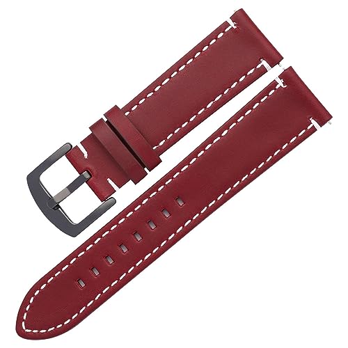 BBPLWEEA YingYou Uhrenarmband Aus Ölwachs-Leder, 20 Mm, 22 Mm, For Galaxy Watch 42 46 Mm, Hochwertige Uhrenarmbänder Aus Rindsleder(Red-Black Clasp,20mm) von BBPLWEEA