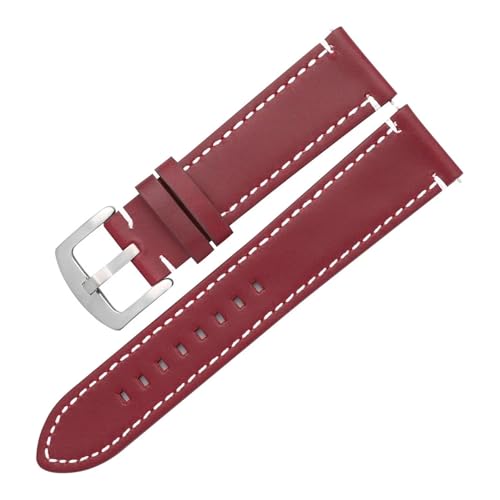 BBPLWEEA YingYou Uhrenarmband Aus Ölwachs-Leder, 20 Mm, 22 Mm, For Galaxy Watch 42 46 Mm, Hochwertige Uhrenarmbänder Aus Rindsleder(Red-Silver Clasp,20mm) von BBPLWEEA