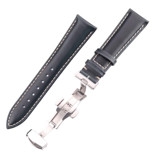 BBPLWEEA YingYou Uhrenarmband Aus Ölwachs-Rindsleder For Damen Und Herren, Echtes Lederarmband, 18 Mm, 20 Mm, 22 Mm, 24 Mm, Schmetterlingsschnalle Aus Stahl(Dark Blue,24mm) von BBPLWEEA