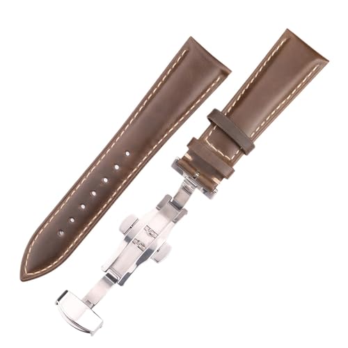 BBPLWEEA YingYou Uhrenarmband Aus Ölwachs-Rindsleder For Damen Und Herren, Echtes Lederarmband, 18 Mm, 20 Mm, 22 Mm, 24 Mm, Schmetterlingsschnalle Aus Stahl(Green,20mm) von BBPLWEEA