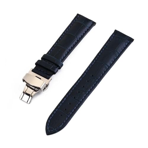 BBPLWEEA YingYou Uhrenarmband Mit Krokodilmuster 12 13 14 15 16 17 18 19 20 21 22 24 Mm Aus Echtem Leder Mit Schmetterlingsschnalle Aus Metall(Deep Blue,18mm) von BBPLWEEA