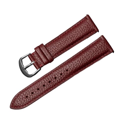 BBPLWEEA YingYou Uhrenarmband Mit Litschi-Muster, Weiches, Doppelseitiges Armband Aus Rindsleder Der Ersten Schicht, Atmungsaktive Schalter-Rohohren For Männer Und Frauen(Dark Red-A,19mm) von BBPLWEEA