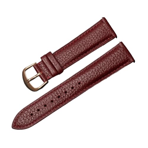 BBPLWEEA YingYou Uhrenarmband Mit Litschi-Muster, Weiches, Doppelseitiges Armband Aus Rindsleder Der Ersten Schicht, Atmungsaktive Schalter-Rohohren For Männer Und Frauen(Dark Red-C,14mm) von BBPLWEEA