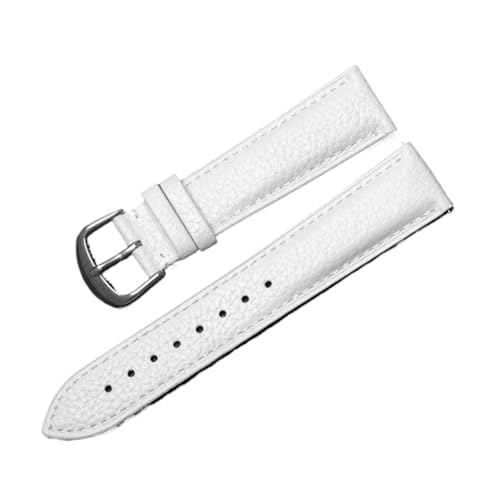 BBPLWEEA YingYou Uhrenarmband Mit Litschi-Muster, Weiches, Doppelseitiges Armband Aus Rindsleder Der Ersten Schicht, Atmungsaktive Schalter-Rohohren For Männer Und Frauen(White-A,16mm) von BBPLWEEA