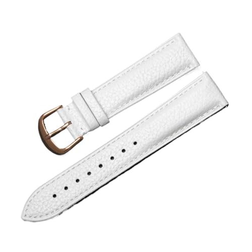 BBPLWEEA YingYou Uhrenarmband Mit Litschi-Muster, Weiches, Doppelseitiges Armband Aus Rindsleder Der Ersten Schicht, Atmungsaktive Schalter-Rohohren For Männer Und Frauen(White-C,16mm) von BBPLWEEA