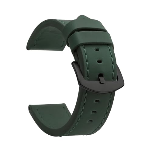 BBPLWEEA YingYou Uhrenarmband Sport Vintage Lederarmband Edelstahlschnalle Uhrenzubehör 18mm 20mm 22mm 24mm(Army Green Black,18mm) von BBPLWEEA