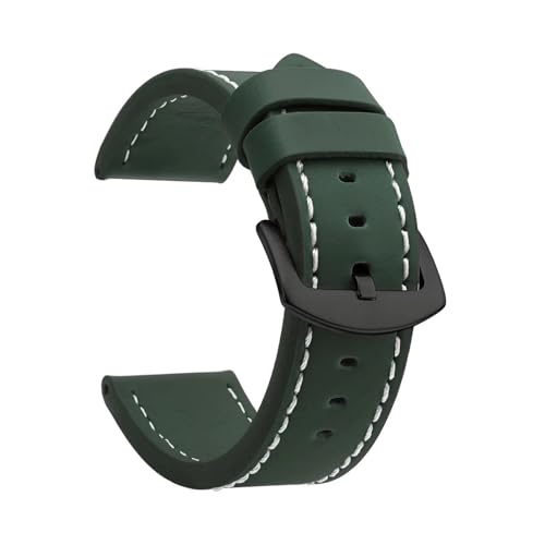 BBPLWEEA YingYou Uhrenarmband Sport Vintage Lederarmband Edelstahlschnalle Uhrenzubehör 18mm 20mm 22mm 24mm(Army Green Black 2,20mm) von BBPLWEEA