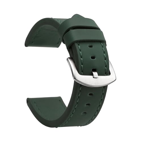 BBPLWEEA YingYou Uhrenarmband Sport Vintage Lederarmband Edelstahlschnalle Uhrenzubehör 18mm 20mm 22mm 24mm(Army Green Silver,24mm) von BBPLWEEA