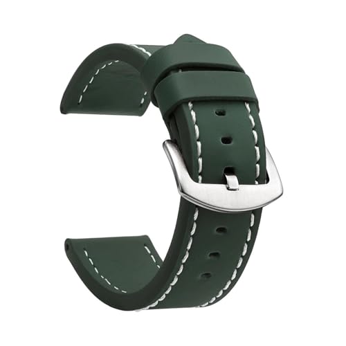 BBPLWEEA YingYou Uhrenarmband Sport Vintage Lederarmband Edelstahlschnalle Uhrenzubehör 18mm 20mm 22mm 24mm(Army Green Silver 2,22mm) von BBPLWEEA