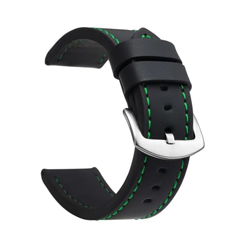 BBPLWEEA YingYou Uhrenarmband Sport Vintage Lederarmband Edelstahlschnalle Uhrenzubehör 18mm 20mm 22mm 24mm(Black Green Silver,18mm) von BBPLWEEA