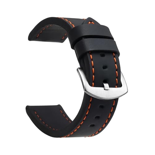 BBPLWEEA YingYou Uhrenarmband Sport Vintage Lederarmband Edelstahlschnalle Uhrenzubehör 18mm 20mm 22mm 24mm(Black Orange Silver,18mm) von BBPLWEEA