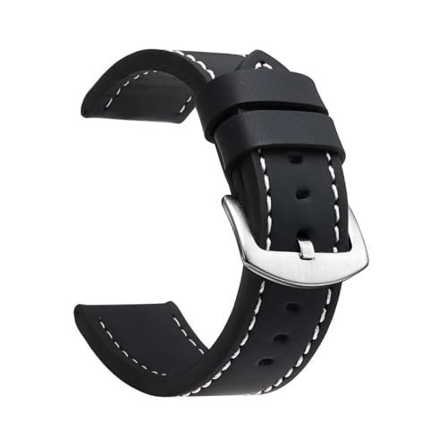 BBPLWEEA YingYou Uhrenarmband Sport Vintage Lederarmband Edelstahlschnalle Uhrenzubehör 18mm 20mm 22mm 24mm(Black White Silver,20mm) von BBPLWEEA