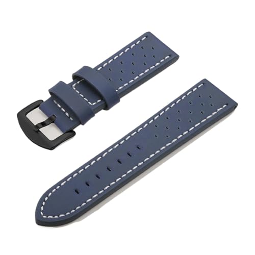 BBPLWEEA YingYou Uhrenarmband Sport Vintage Lederarmband Edelstahlschnalle Uhrenzubehör 18mm 20mm 22mm 24mm(Blue Black H,18mm) von BBPLWEEA