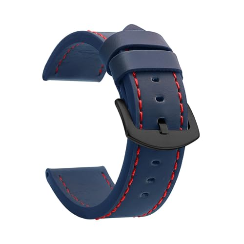 BBPLWEEA YingYou Uhrenarmband Sport Vintage Lederarmband Edelstahlschnalle Uhrenzubehör 18mm 20mm 22mm 24mm(Blue Red Black,22mm) von BBPLWEEA