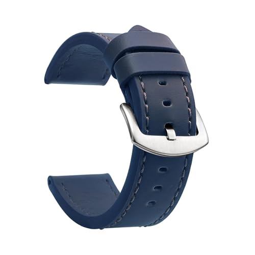 BBPLWEEA YingYou Uhrenarmband Sport Vintage Lederarmband Edelstahlschnalle Uhrenzubehör 18mm 20mm 22mm 24mm(Blue Silver,20mm) von BBPLWEEA