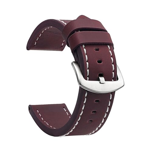BBPLWEEA YingYou Uhrenarmband Sport Vintage Lederarmband Edelstahlschnalle Uhrenzubehör 18mm 20mm 22mm 24mm(Bronze White Silver,24mm) von BBPLWEEA