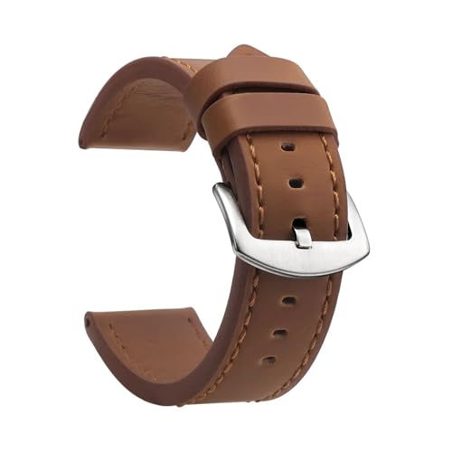 BBPLWEEA YingYou Uhrenarmband Sport Vintage Lederarmband Edelstahlschnalle Uhrenzubehör 18mm 20mm 22mm 24mm(Brown Silver,22mm) von BBPLWEEA
