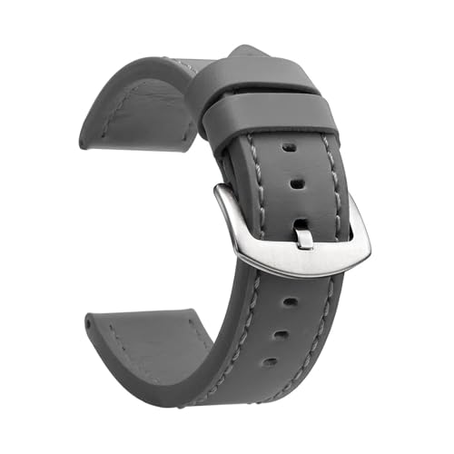BBPLWEEA YingYou Uhrenarmband Sport Vintage Lederarmband Edelstahlschnalle Uhrenzubehör 18mm 20mm 22mm 24mm(Gray Silver,24mm) von BBPLWEEA