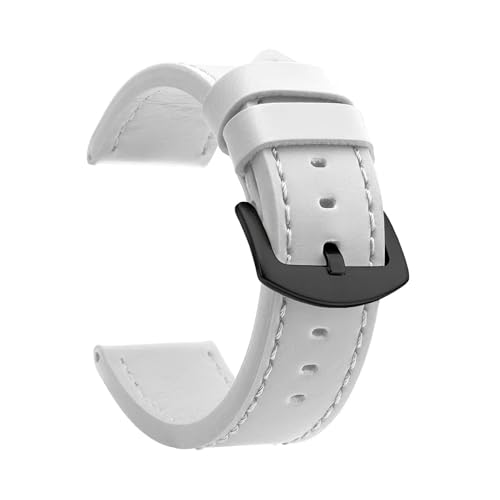 BBPLWEEA YingYou Uhrenarmband Sport Vintage Lederarmband Edelstahlschnalle Uhrenzubehör 18mm 20mm 22mm 24mm(White Black,24mm) von BBPLWEEA