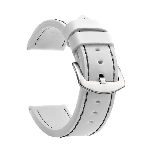 BBPLWEEA YingYou Uhrenarmband Sport Vintage Lederarmband Edelstahlschnalle Uhrenzubehör 18mm 20mm 22mm 24mm(White Black Silver,18mm) von BBPLWEEA