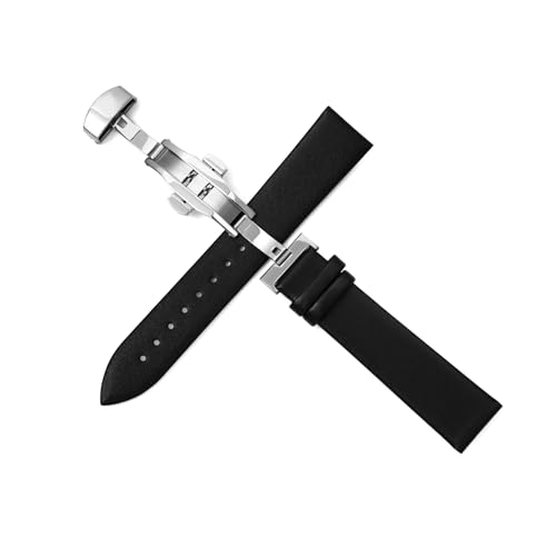 BBPLWEEA YingYou Ultradünnes Uhrenarmband Mit Nadelmuster Und Leinwandbindung, Weiches Rindslederarmband For Herren Und Damen, Armband Mit Schmetterlingsschnalle(Black,Width 13mm) von BBPLWEEA