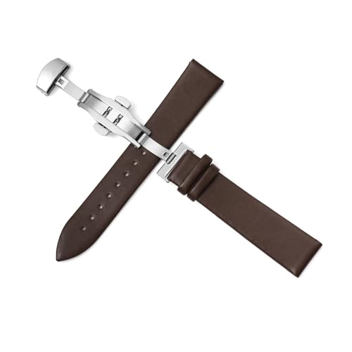 BBPLWEEA YingYou Ultradünnes Uhrenarmband Mit Nadelmuster Und Leinwandbindung, Weiches Rindslederarmband For Herren Und Damen, Armband Mit Schmetterlingsschnalle(Dark Brown,Width 22mm) von BBPLWEEA