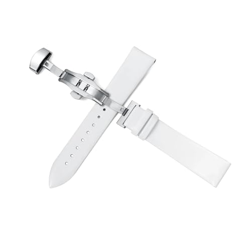 BBPLWEEA YingYou Ultradünnes Uhrenarmband Mit Nadelmuster Und Leinwandbindung, Weiches Rindslederarmband For Herren Und Damen, Armband Mit Schmetterlingsschnalle(White,Width 21mm) von BBPLWEEA