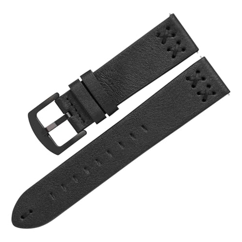 BBPLWEEA YingYou Vintage-Armband For Uhren, Luxuriöse Handgefertigte Nähte, Leder-Uhrenarmbänder 20 Mm 22 Mm Mit Edelstahlschnalle(Black,22mm) von BBPLWEEA