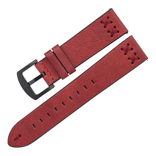BBPLWEEA YingYou Vintage-Armband For Uhren, Luxuriöse Handgefertigte Nähte, Leder-Uhrenarmbänder 20 Mm 22 Mm Mit Edelstahlschnalle(Red,20mm) von BBPLWEEA