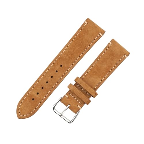 BBPLWEEA YingYou Vintage-Wildlederarmband 18 Mm 20 Mm 22 Mm 24 Mm Handgefertigtes Näharmband For Herren- Und Damenuhrenersatz(Tan with wire,18mm) von BBPLWEEA