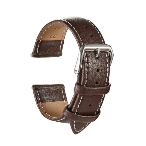 BBPLWEEA YingYou Weiches Kalbslederarmband, 18 Mm, 20 Mm, 22 Mm, 24 Mm, Herren- Und Damen-Business-Universal-Armbanduhr-Zubehör(Brown White Line,24mm) von BBPLWEEA