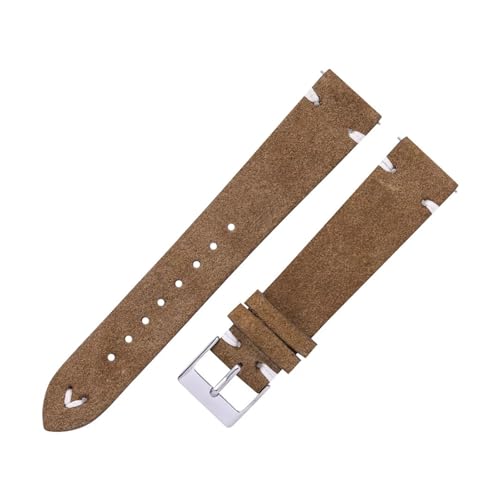 BBPLWEEA YingYou Wildleder Leder Uhrenarmbänder Handgefertigt For Männer Frauen 18mm 20mm Multicolor Leder Uhrenarmbänder Wildleder(Light brown,20mm) von BBPLWEEA