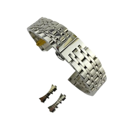 VAZZIC Edelstahl Metalluhrarmband Armband 12mm 14mm 16mm 18mm 20mm 22mm 24mm Handgelenkarmband mit Hohlbogenschnittstelle (Color : Silver, Size : 19mm) von BBPLWEEA