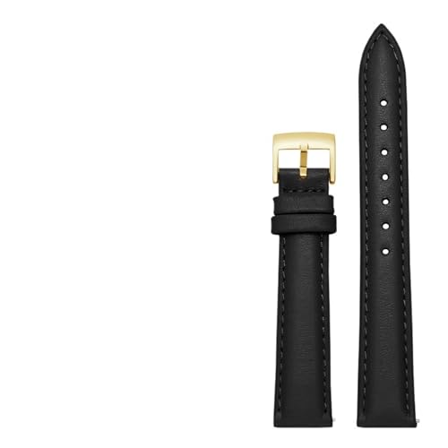 YingYou 14 Mm, 16, 18, 20, Schlichtes Echtleder-Armband, Kompatibel Mit Fossil, Citizen-Uhrenarmband, DW-Damenarmband, Himmelblau, Rosa, Braun(Black-gold,14mm) von BBPLWEEA