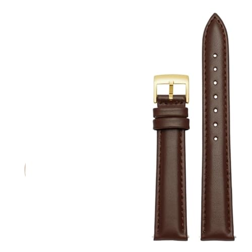 YingYou 14 Mm, 16, 18, 20, Schlichtes Echtleder-Armband, Kompatibel Mit Fossil, Citizen-Uhrenarmband, DW-Damenarmband, Himmelblau, Rosa, Braun(Brown-gold,18mm) von BBPLWEEA