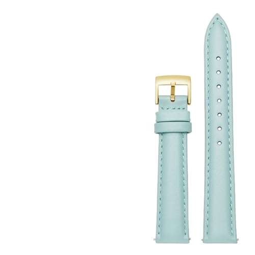 YingYou 14 Mm, 16, 18, 20, Schlichtes Echtleder-Armband, Kompatibel Mit Fossil, Citizen-Uhrenarmband, DW-Damenarmband, Himmelblau, Rosa, Braun(Sky blue-gold,16mm) von BBPLWEEA